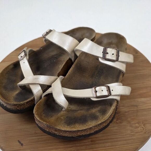Birkenstock Mayari Shoes Womens Size 38 US 7 Sandals Silver Leather Cork Comfort - Picture 2 of 11
